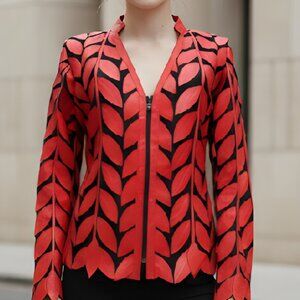 Womens Clothing Tops Blouses Shirt Sheer Jacket Leather Outfit Handmade Leaf